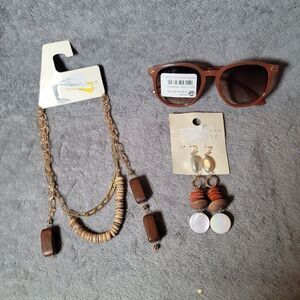 A New Day Womens Brown Beaded Nickel Free Dangle Statement Earring Accessory Set